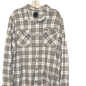 RVCA Plaid Flannel Shirt Long Sleeve Button Up Gray White Men's Large